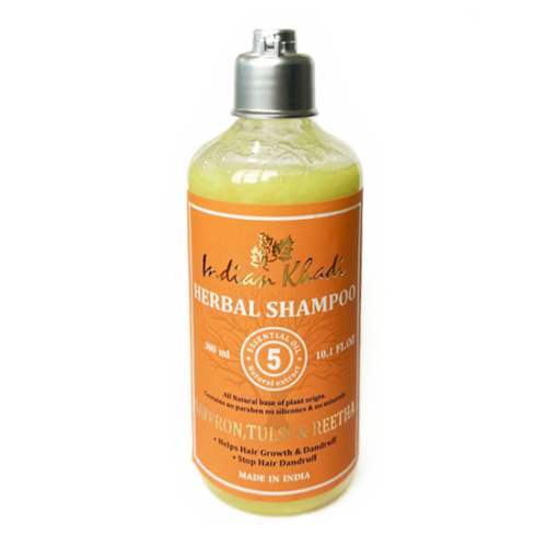 Шампунь Шафран, базилик и ритха для роста волос (Saffron Tulsi Reetha) 300 мл, Indian Khadi